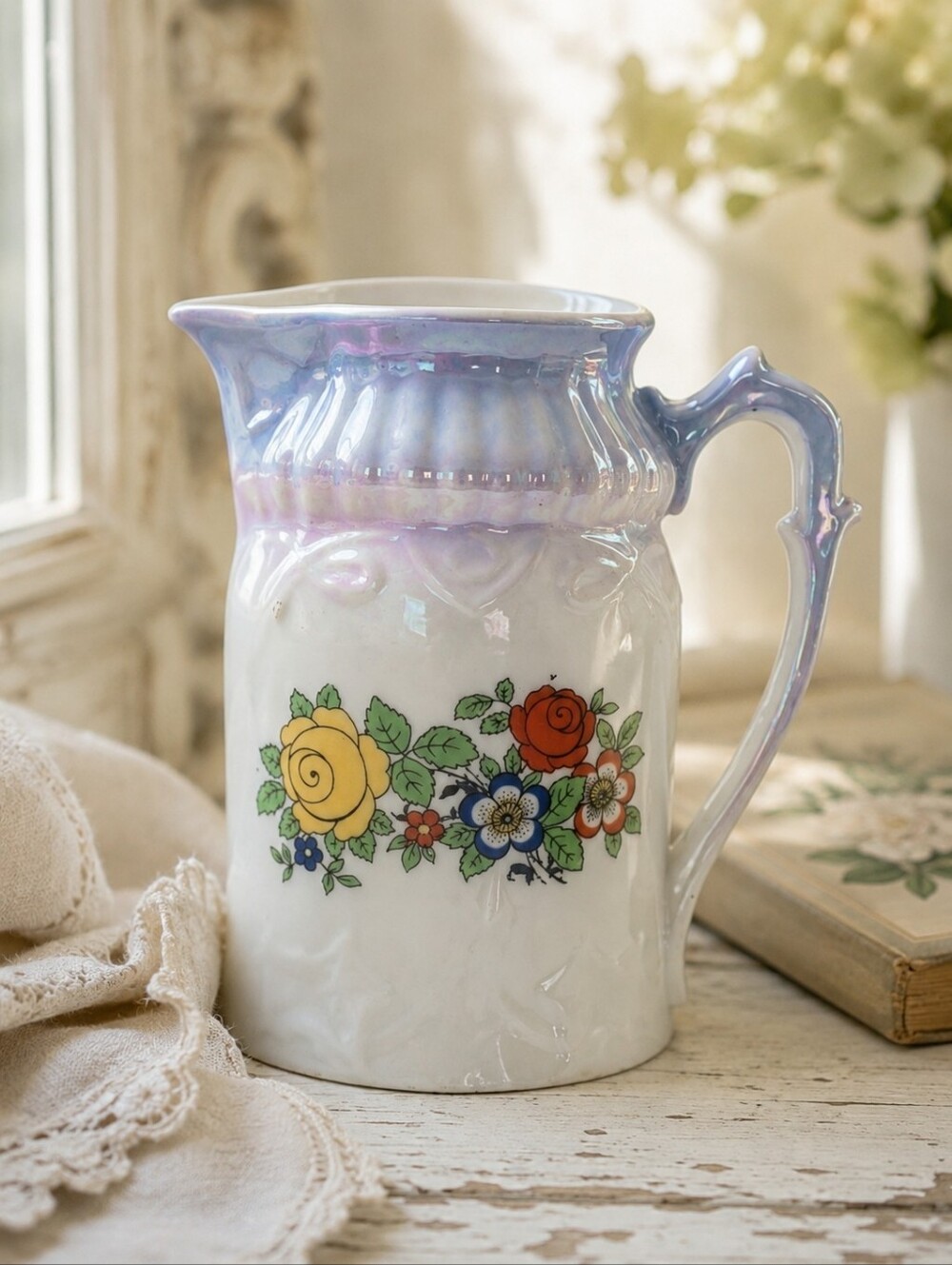 1920s RCW Bavaria Lustreware Creamer Iridescent Floral Porcelain